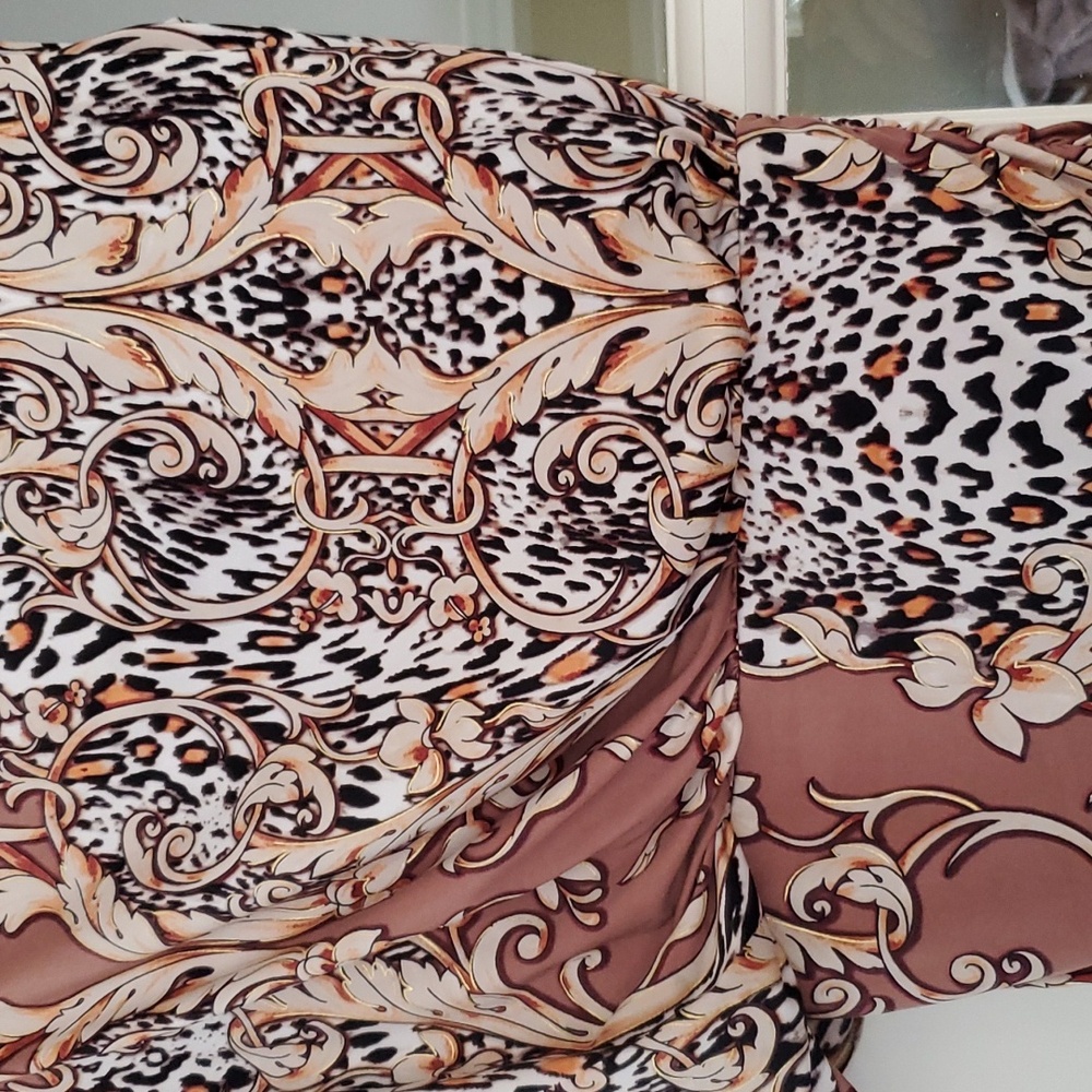 LEOPARD PRINT ROUCHED TUNIC TOP OR MINI DRESS - Picture 2 of 4